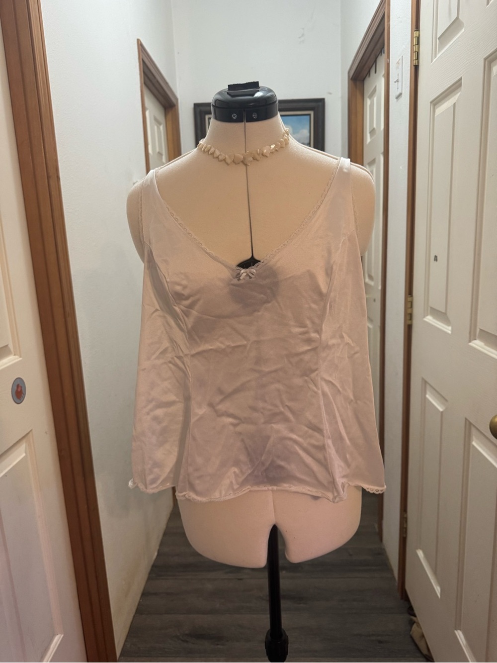 vassarette White Satin V-Neck Camisole